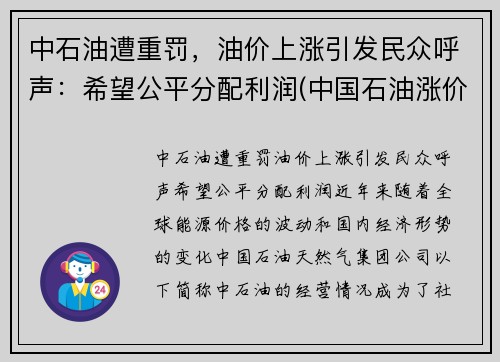 中石油遭重罚，油价上涨引发民众呼声：希望公平分配利润(中国石油涨价意味着什么)