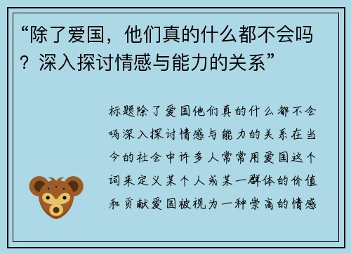 “除了爱国，他们真的什么都不会吗？深入探讨情感与能力的关系”