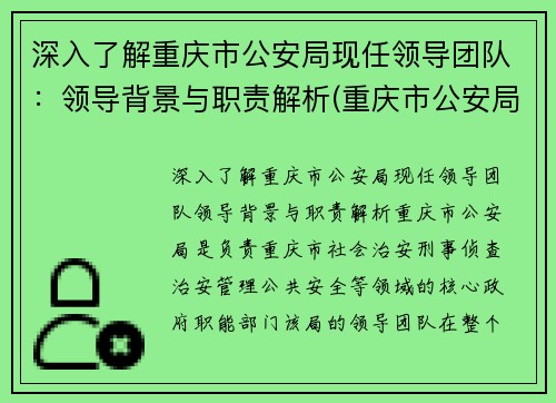 深入了解重庆市公安局现任领导团队：领导背景与职责解析(重庆市公安局领导分工)