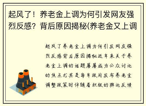 起风了！养老金上调为何引发网友强烈反感？背后原因揭秘(养老金又上调了是真的吗)